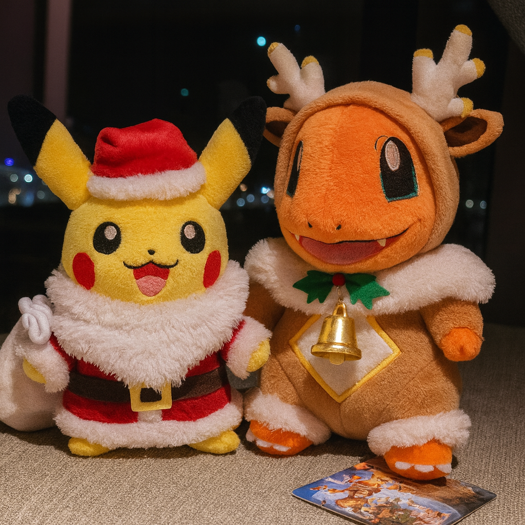 Christmas Pikachu & Charmander Plush Set – 25cm Holiday Edition