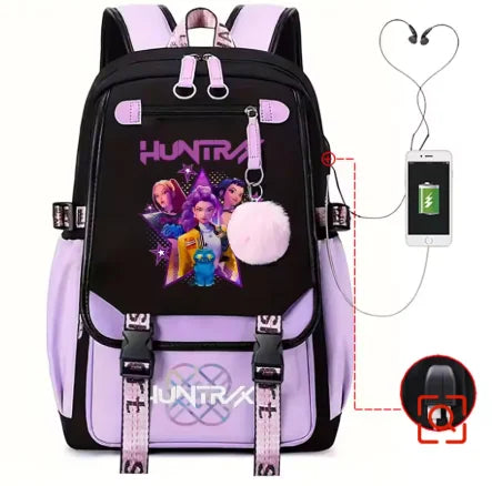 K-Pop Demon Hunters School Backpack – USB Charging Port & Multi-Pocket Storage