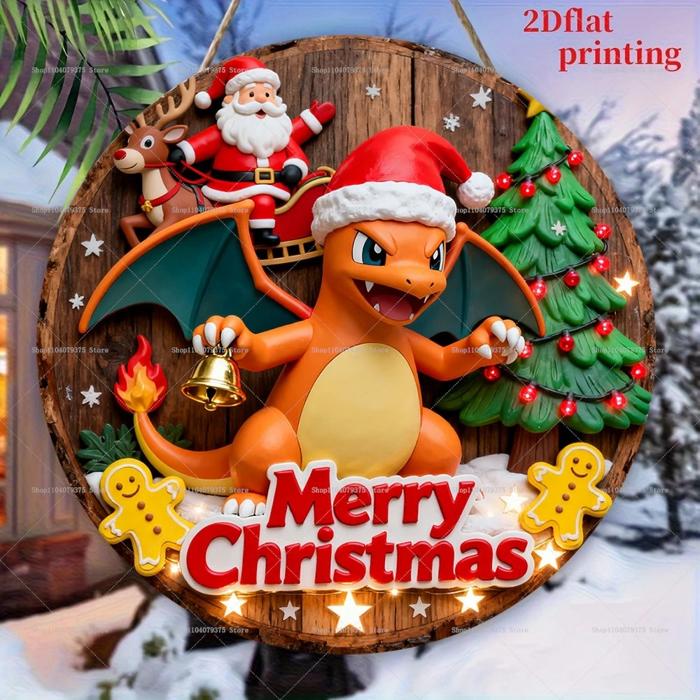 Christmas Pokémon Wooden Hanging Plaque – 20cm Festive Wall Decor