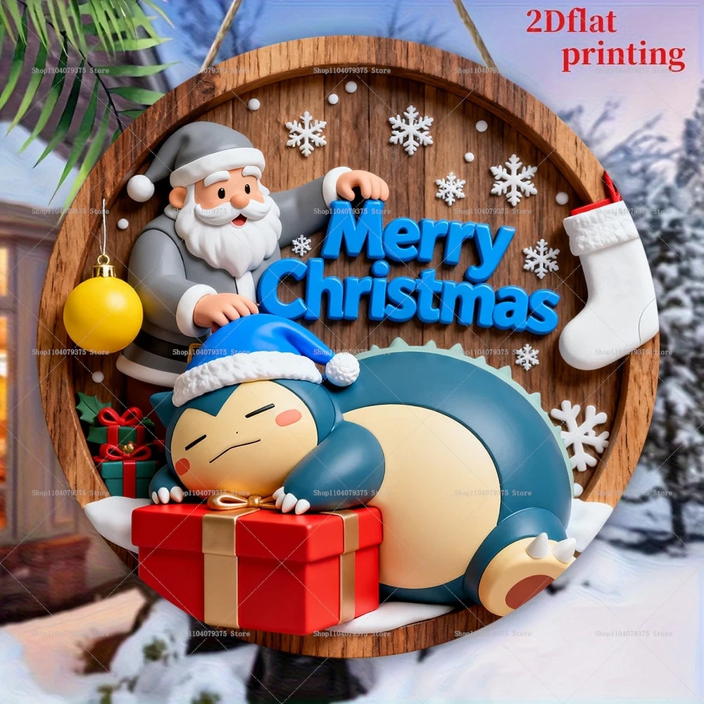 Christmas Pokémon Wooden Hanging Plaque – 20cm Festive Wall Decor