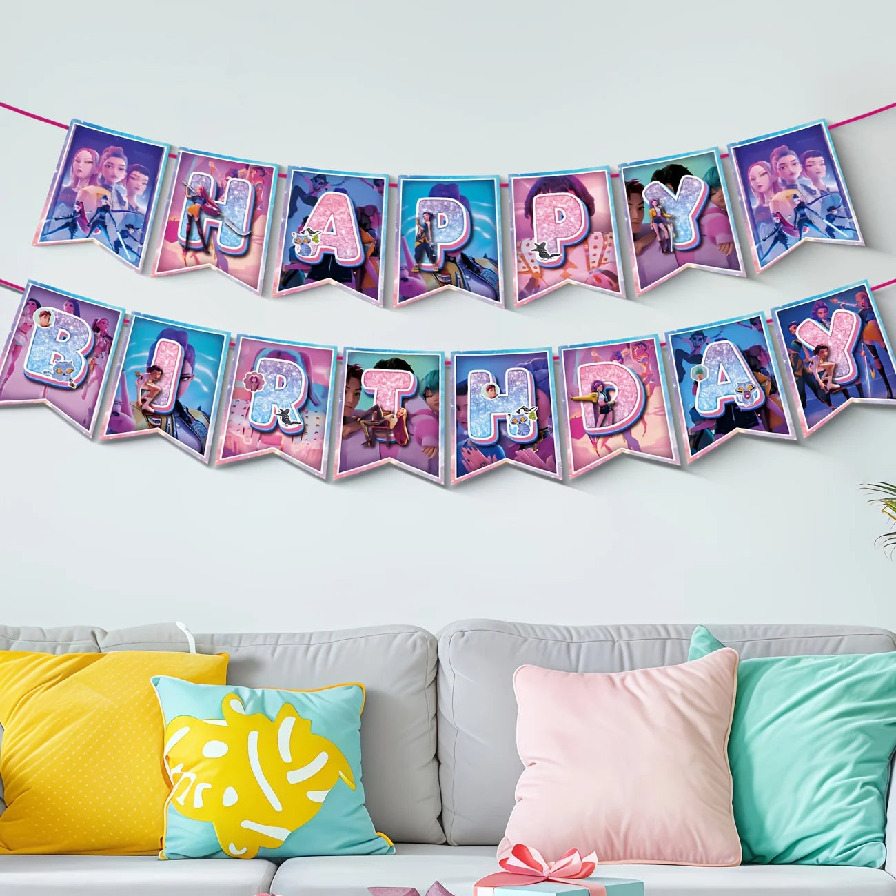 K-Pop Demon Hunters Happy Birthday Banner β Party Decoration Set
