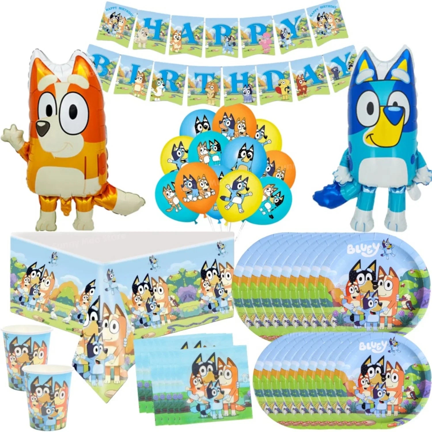 Bluey Birthday Party Decoration Kit – Complete Tableware & Balloon Set (Serves 10)
