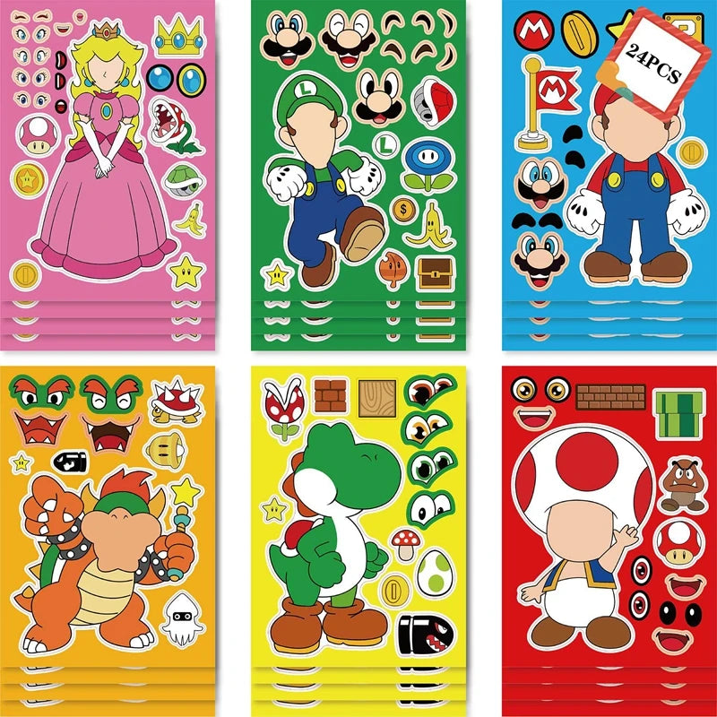 Super Mario Create-A-Sticker Set – 8 Sheets DIY Art & Craft Kit (30x35cm)
