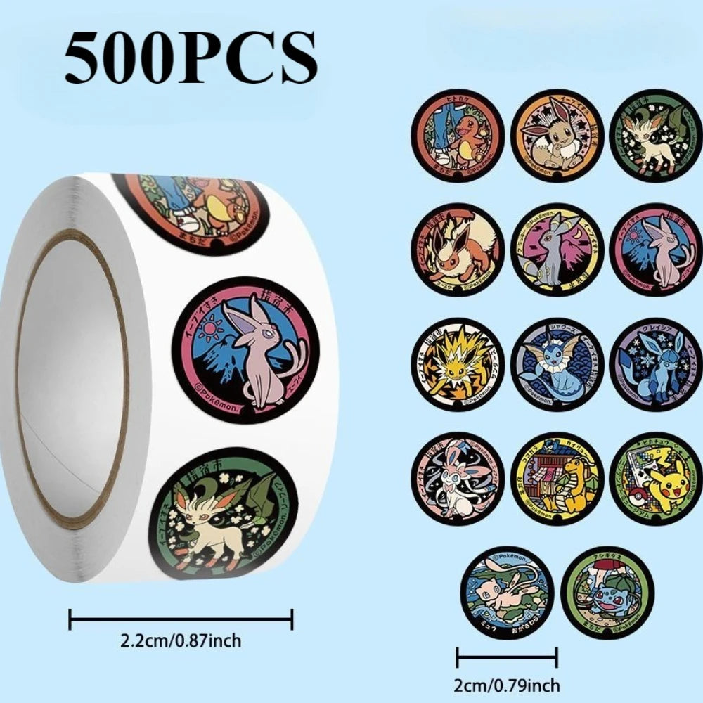 PokΓ©mon Round Sticker Roll β 500pcs Waterproof PVC Stickers