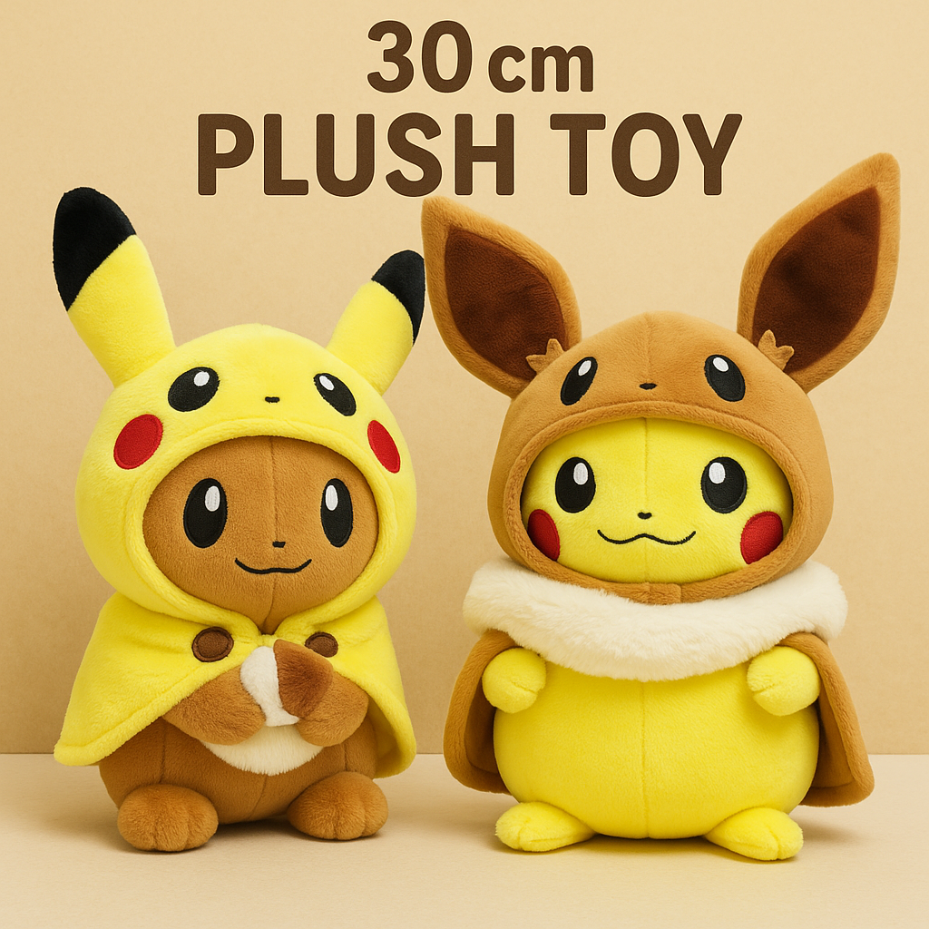 30cm Pikachu & Eevee Plush Toys – Cosplay Edition (2 Variants)