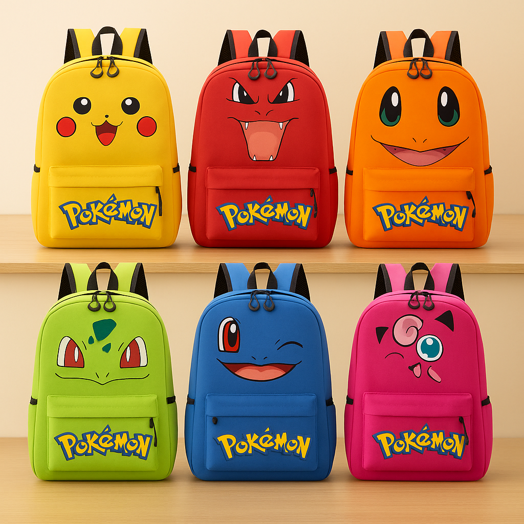 Pokémon Character Backpack – Pikachu, Charizard, Charmander, Bulbasaur, Squirtle & Jigglypuff Designs
