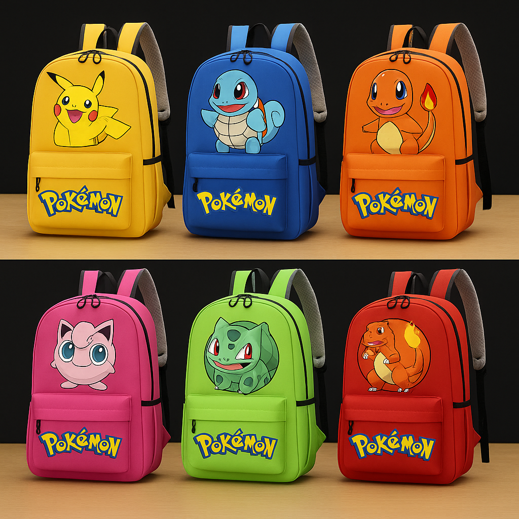 Pokémon Character Backpack – Pikachu, Squirtle, Charmander, Bulbasaur, Charizard & Jigglypuff Designs