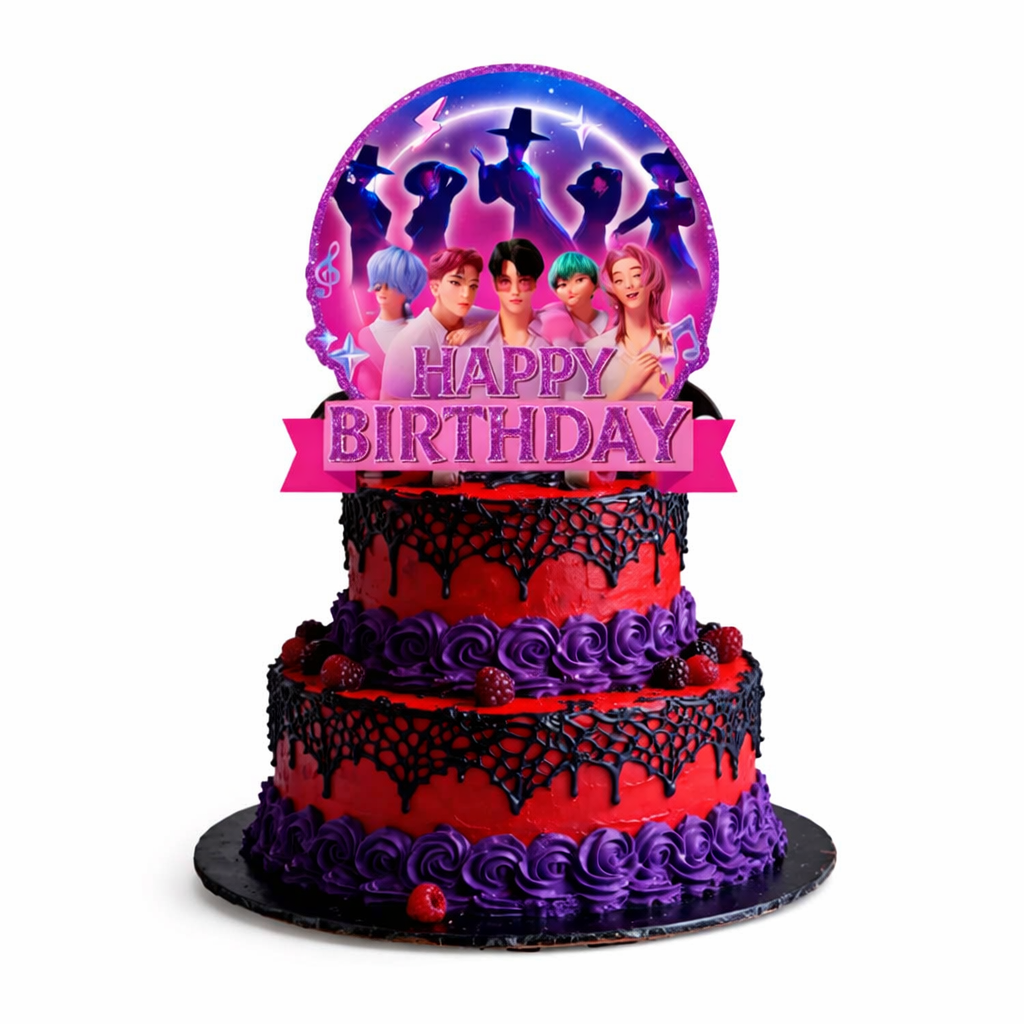 Saja Boys K-Pop Demon Hunters Birthday Cake Topper – Idol Party Decoration (16 × 15.6 cm)