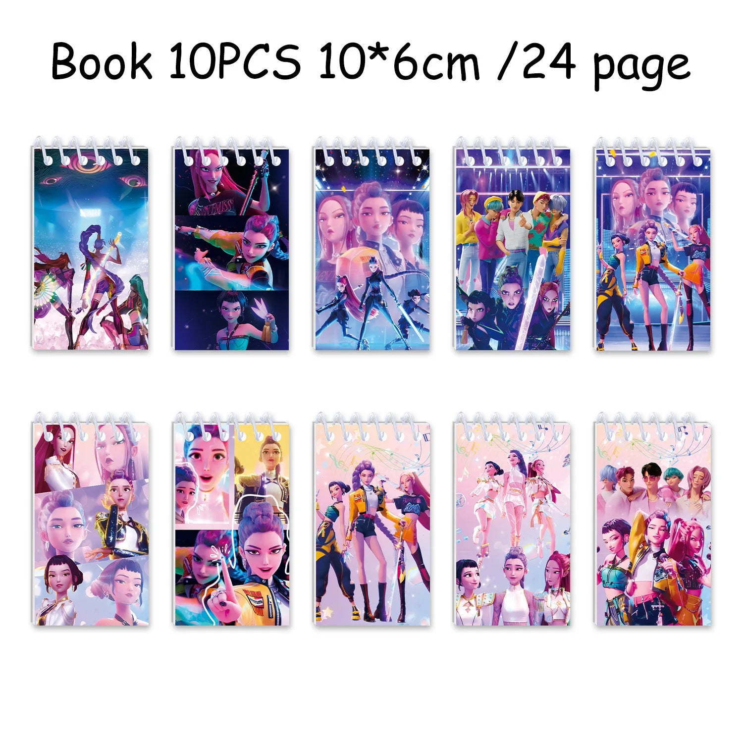 K-Pop Demon Hunters Mini Spiral Notebooks – Pack of 10 (10 × 6 cm)