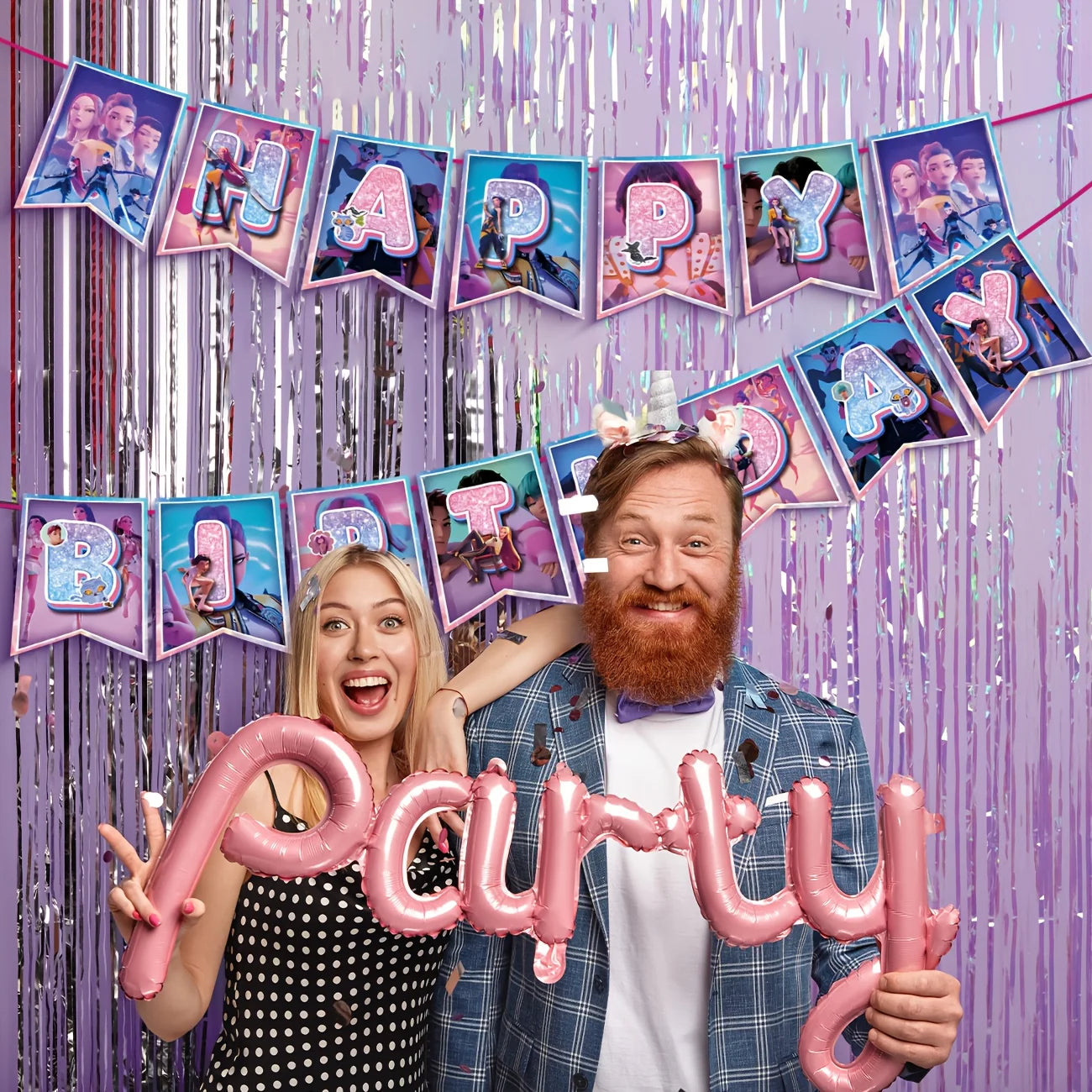 K-Pop Demon Hunters Happy Birthday Banner – Party Decoration Set