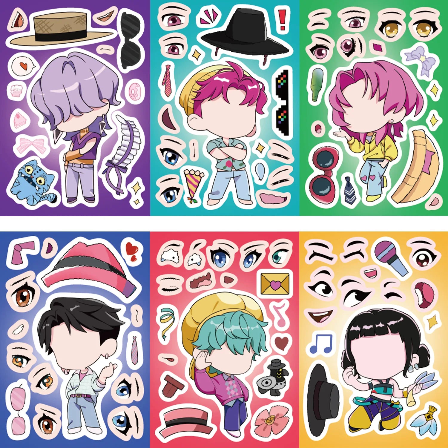 K-Pop Demon Hunters Dress-Up Character Stickers – 8 Piece Set (DIY Face & Outfit Sheets)