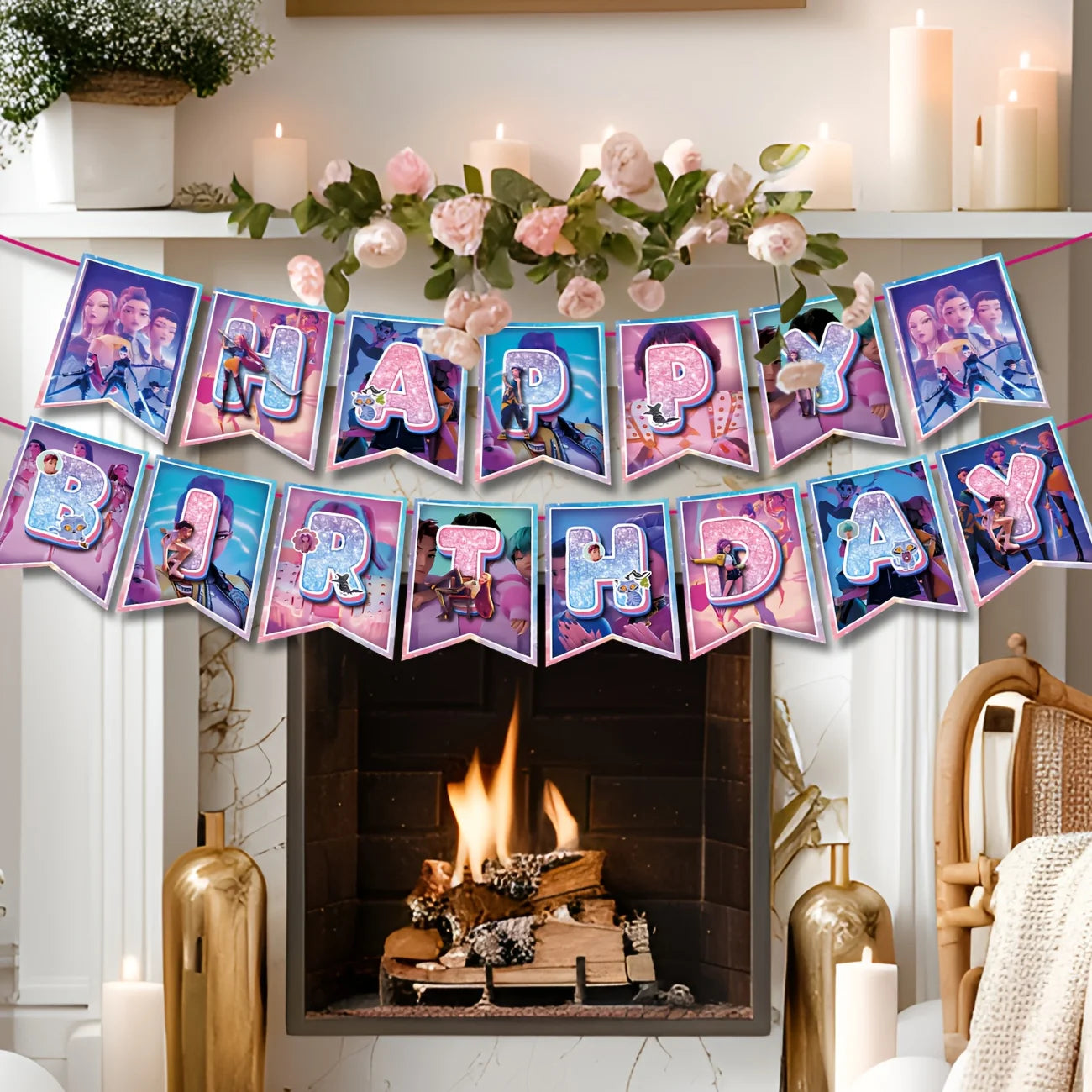 K-Pop Demon Hunters Happy Birthday Banner – Party Decoration Set