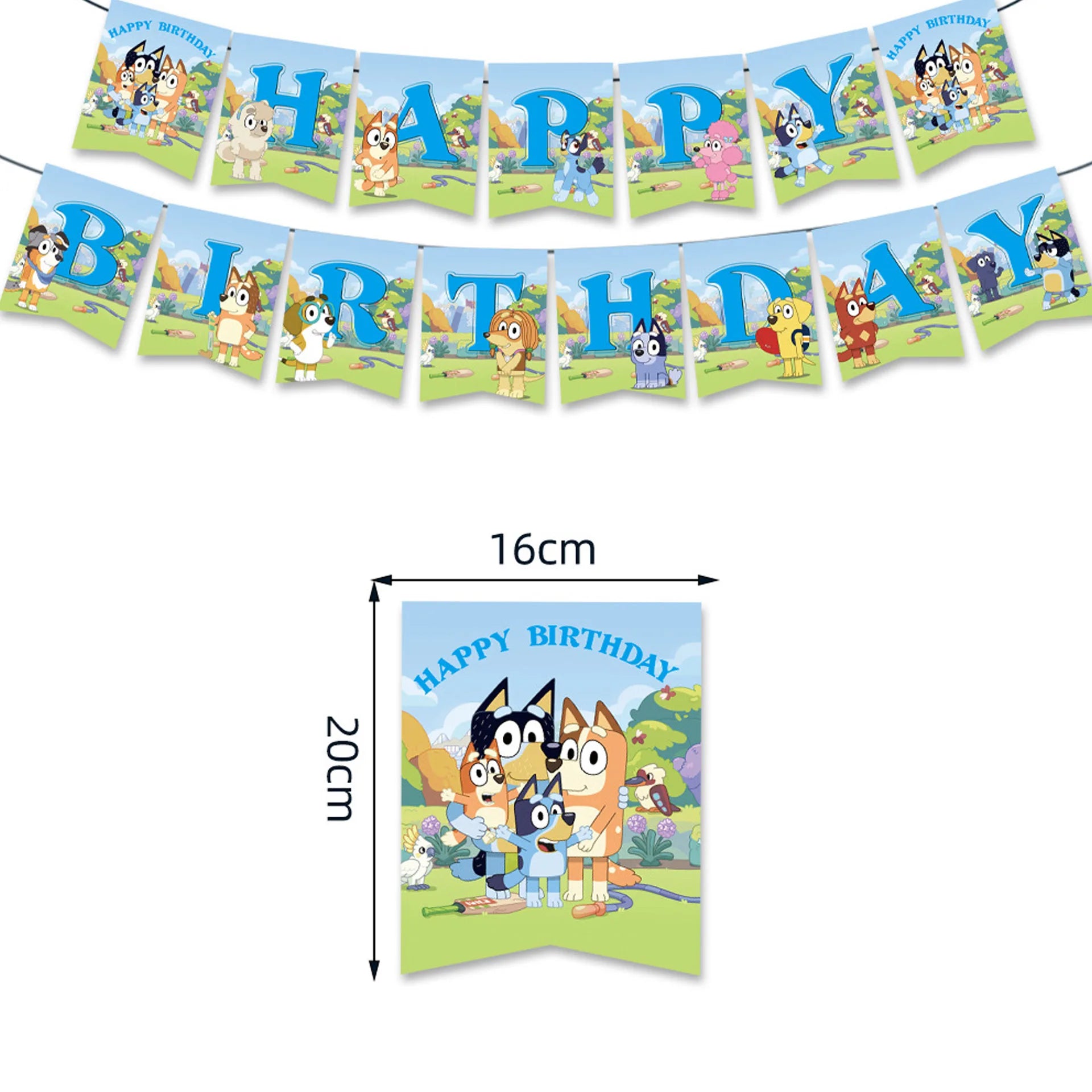 Bluey Birthday Party Decoration Set – Banner, Balloons & Cake Toppers