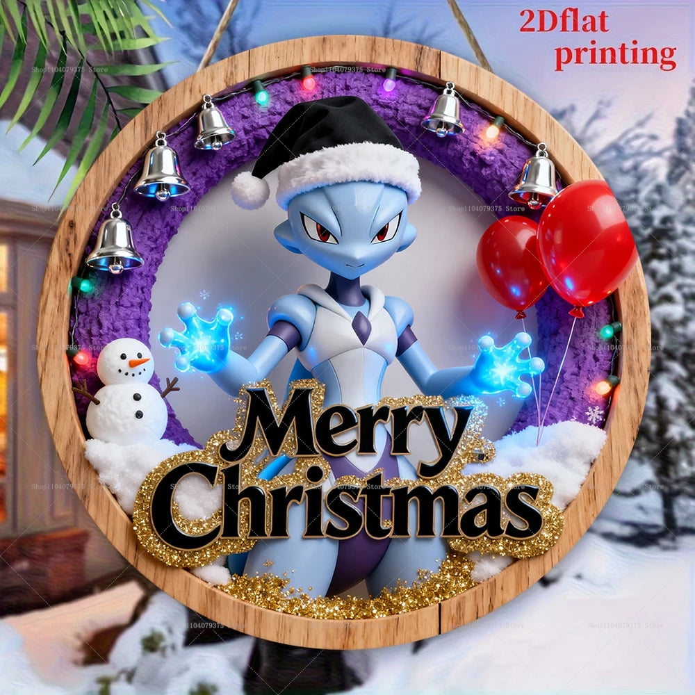 Christmas Pokémon Wooden Hanging Plaque – 20cm Festive Wall Decor
