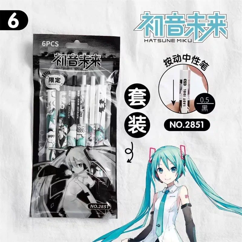 Hatsune Miku 6-Piece Black Gel Pen Set