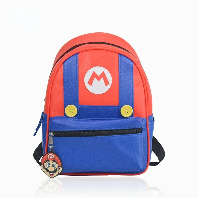 Super Mario Kids Backpack – Red and Blue PU Leather School Bag (28cm)