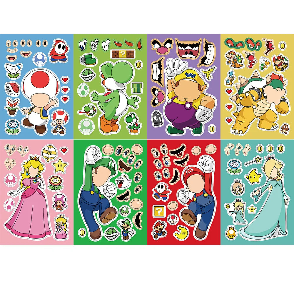Super Mario Create-A-Sticker Set – 8 Sheets DIY Art & Craft Kit (30x35cm)