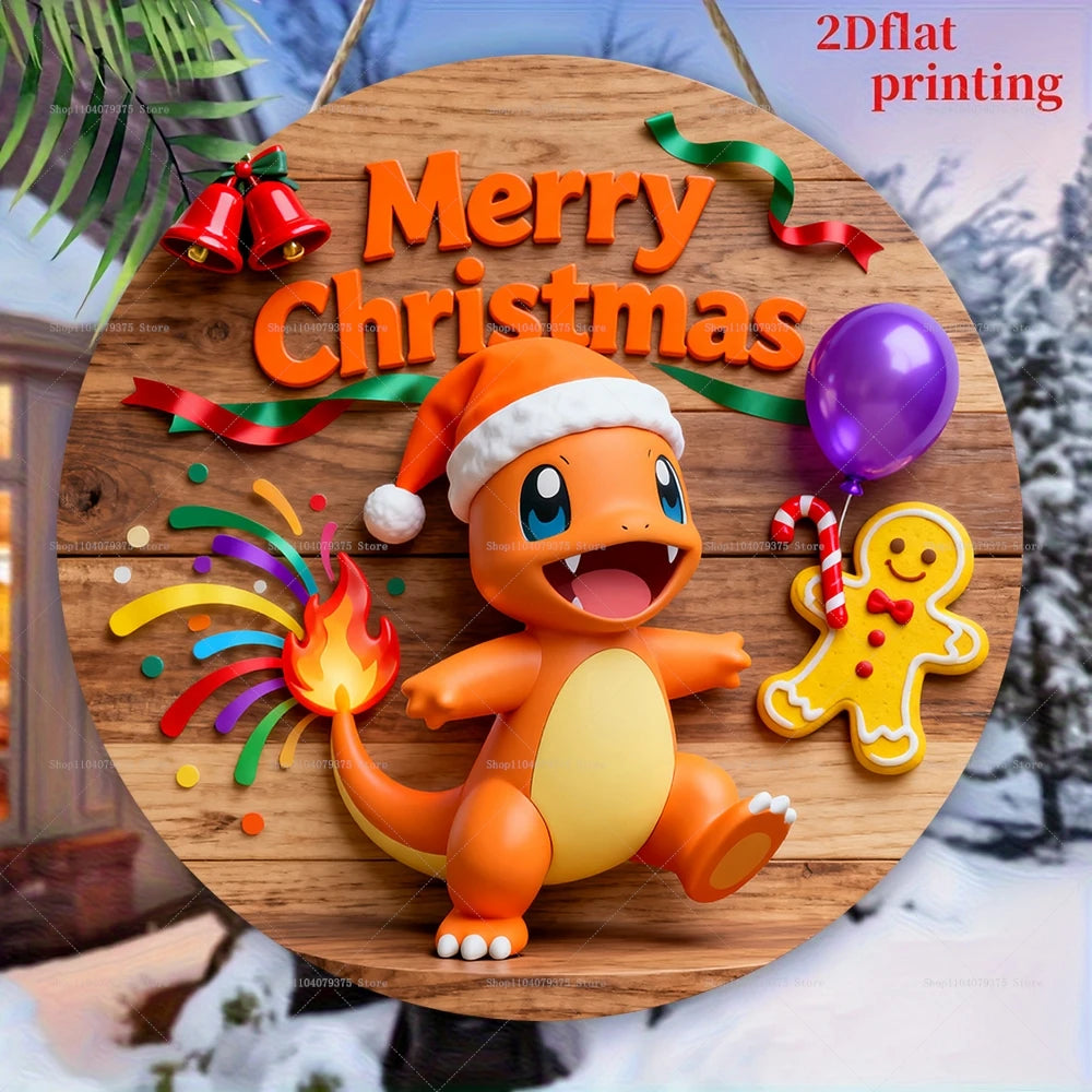 Christmas Pokémon Wooden Hanging Plaque – 20cm Festive Wall Decor