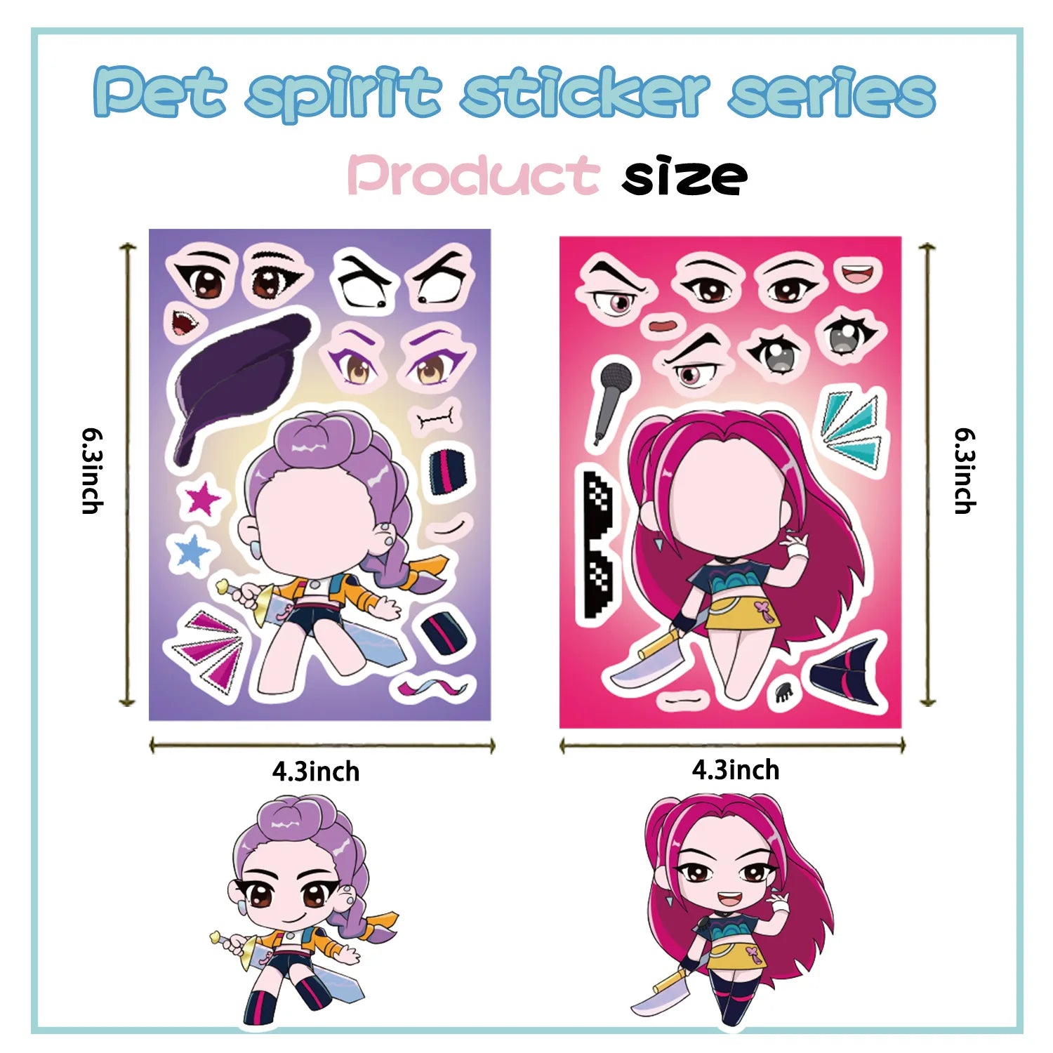 K-Pop Demon Hunters Dress-Up Character Stickers – 8 Piece Set (DIY Face & Outfit Sheets)