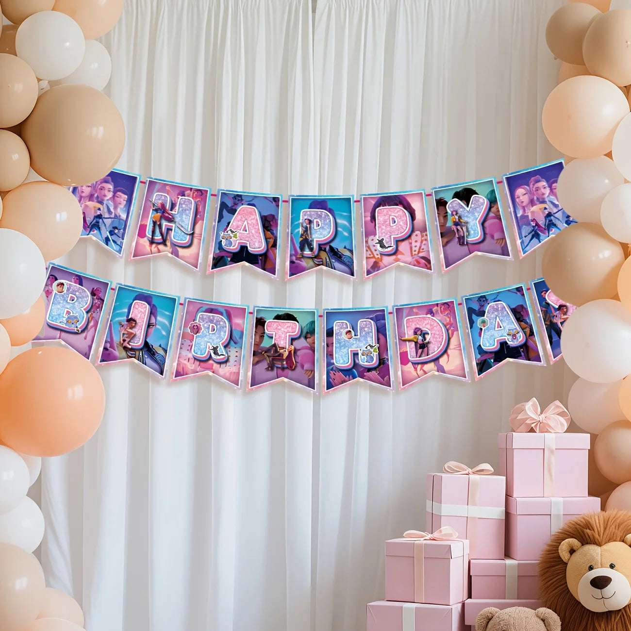 K-Pop Demon Hunters Happy Birthday Banner – Party Decoration Set