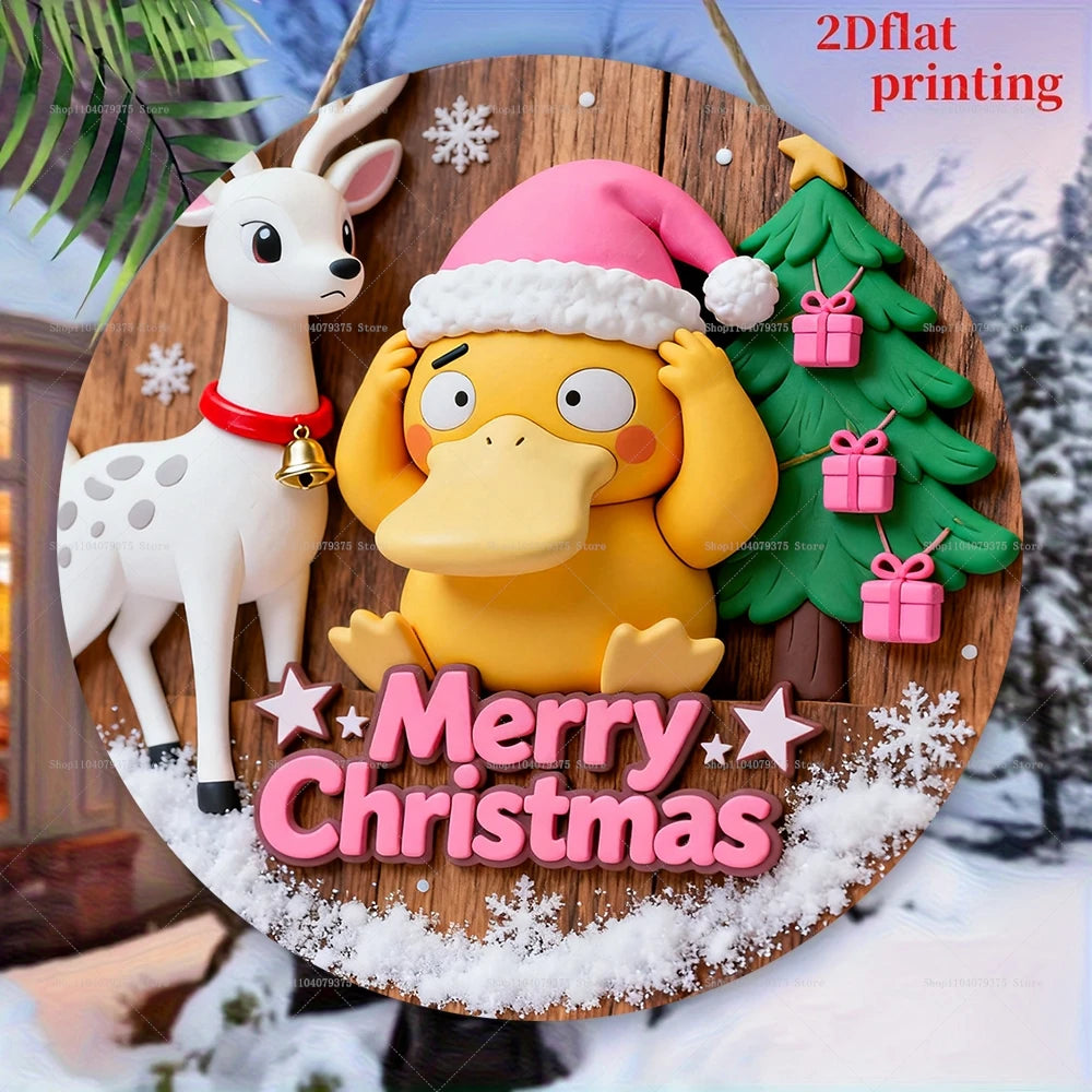 Christmas Pokémon Wooden Hanging Plaque – 20cm Festive Wall Decor