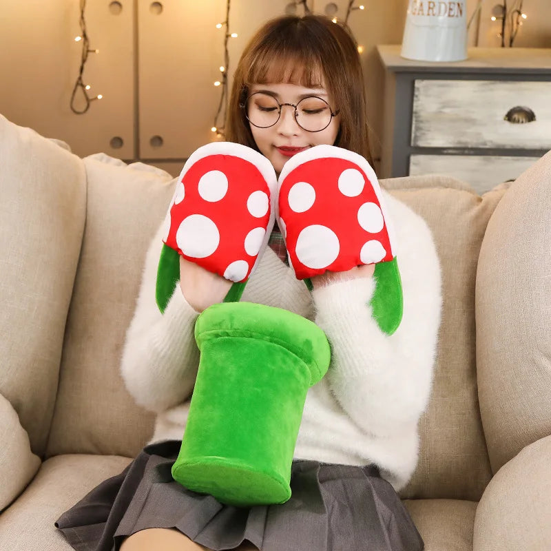 Piranha Plant Plush Slippers in Pipe Holder