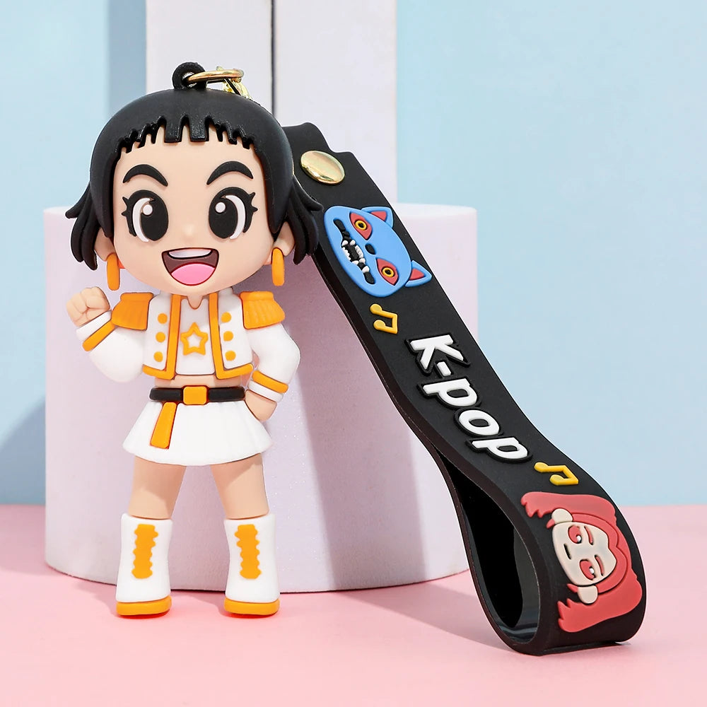 K-Pop Style Character Keychain with Strap – 4 Variants