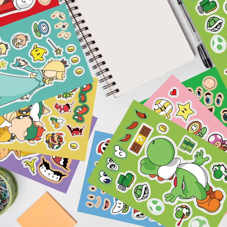Super Mario Create-A-Sticker Set – 8 Sheets DIY Art & Craft Kit (30x35cm)