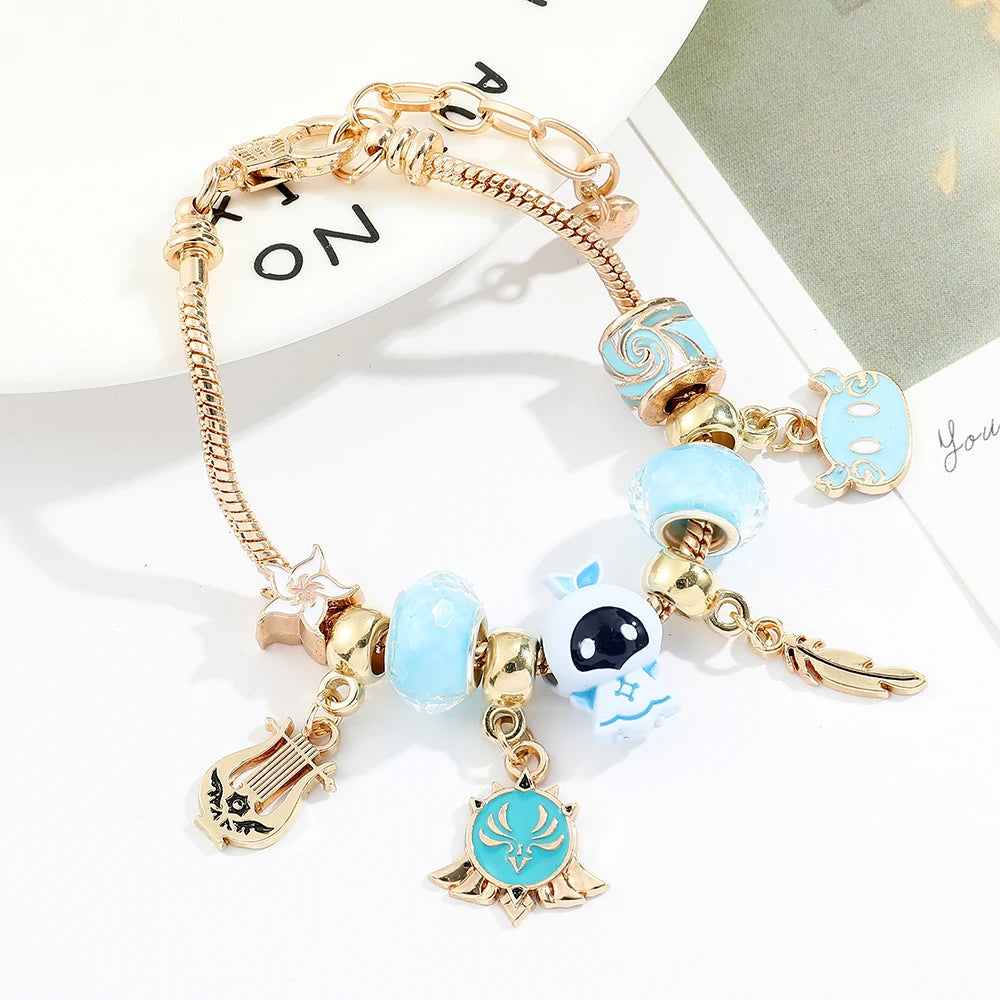 Anime Game Genshin Impact Charms Bracelets Vision Enamel Beads Pendant Bangles for Women Fashion Hand Chains Jewelry Accessories