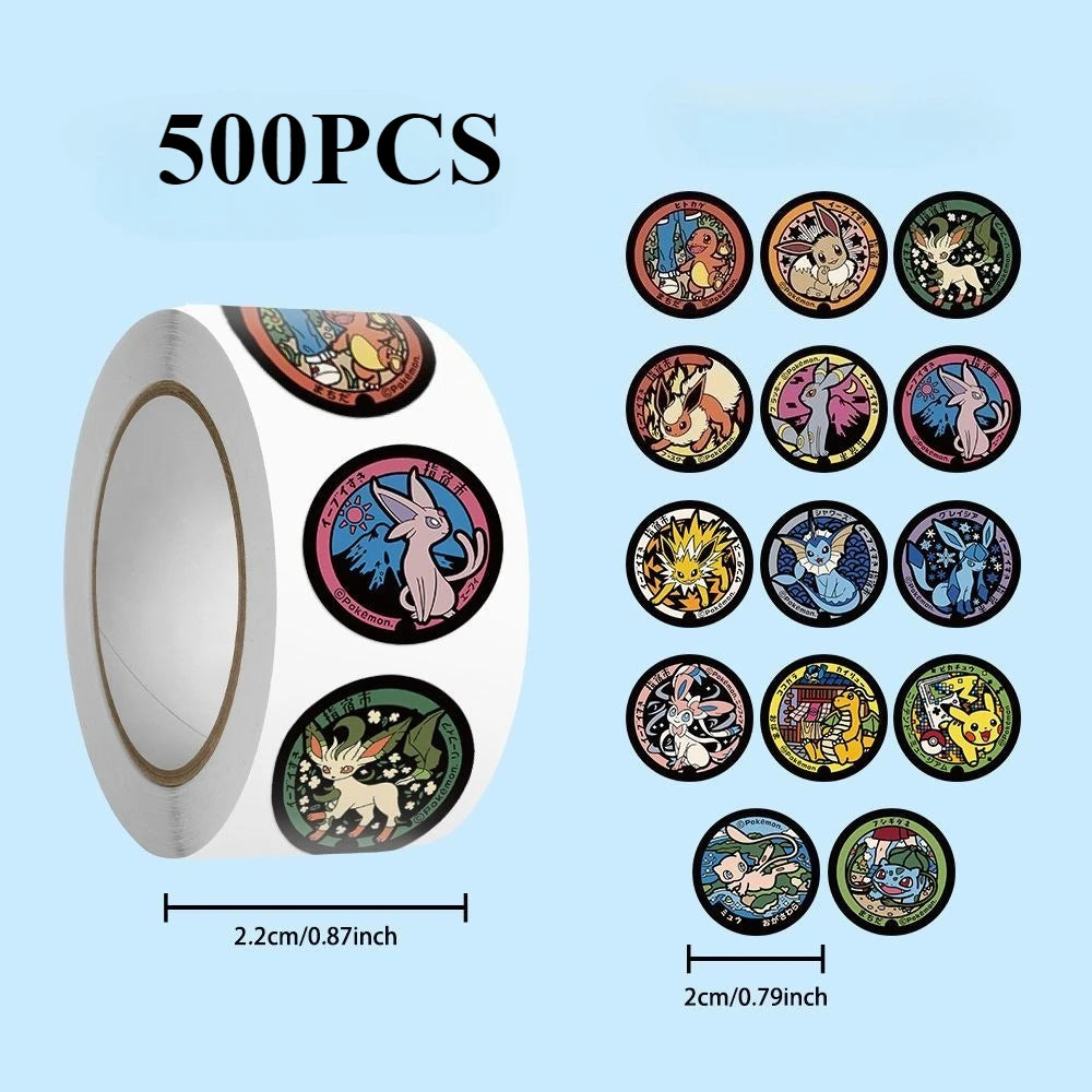 Pokémon Round Sticker Roll – 500pcs Waterproof PVC Stickers