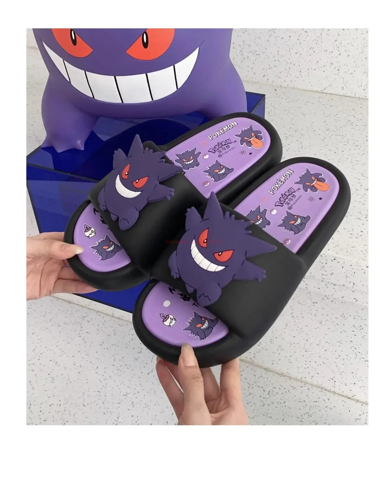 Gengar Pokémon Slides – Ghost-Type Comfort (Black & White)