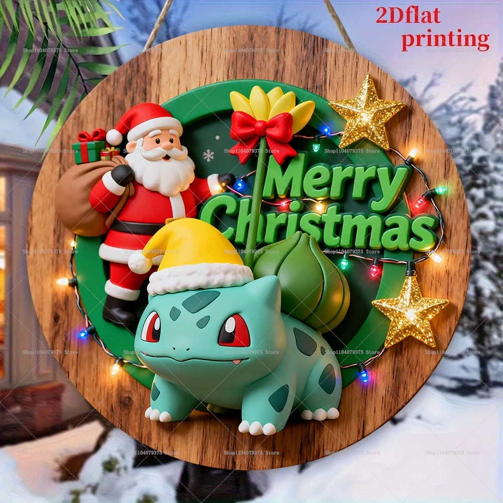 Christmas Pokémon Wooden Hanging Plaque – 20cm Festive Wall Decor