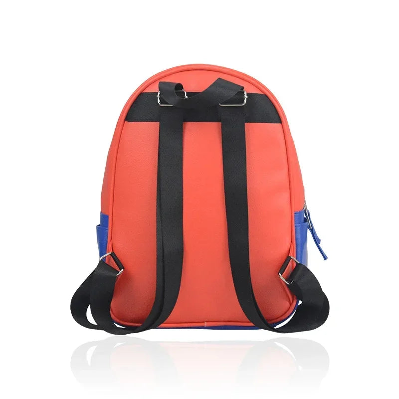 Super Mario Kids Backpack – Red and Blue PU Leather School Bag (28cm)