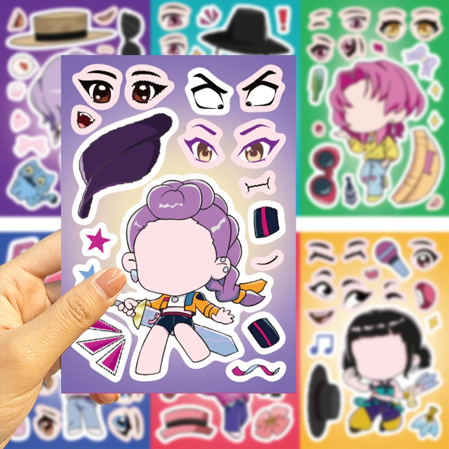 K-Pop Demon Hunters Dress-Up Character Stickers – 8 Piece Set (DIY Face & Outfit Sheets)