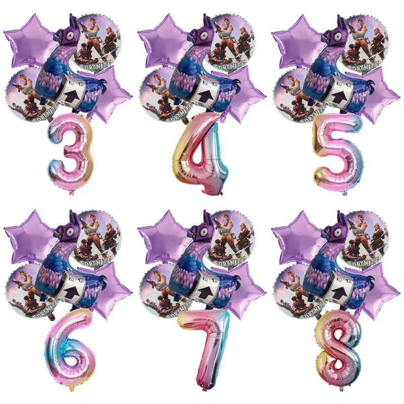 6PCS Fortnite Birthday Balloon Set – Numbers 1–9 | Party Decoration Kit