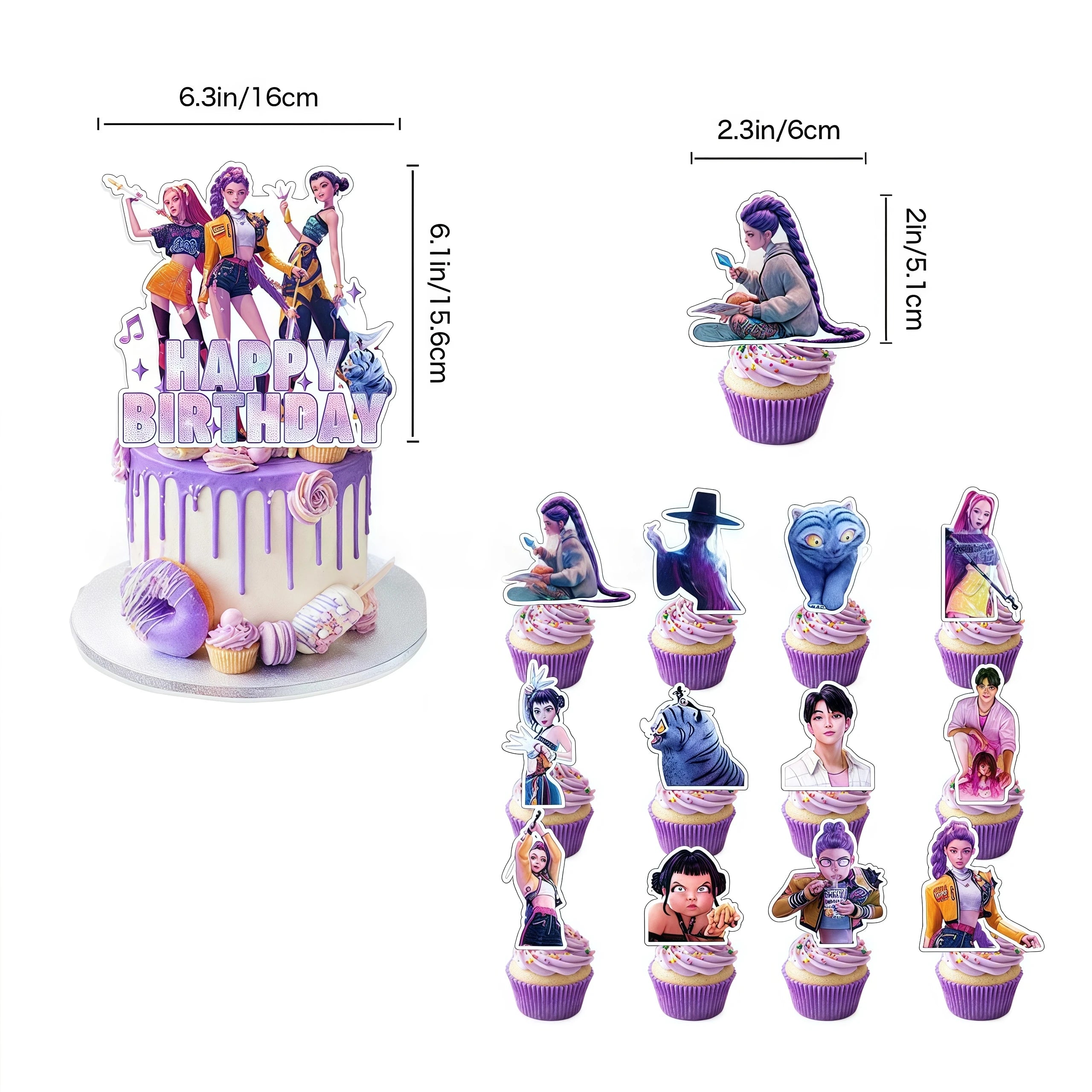 K-Pop Demon Hunters - Birthday Cake  & Cupcake Topper (Multiple Designs)