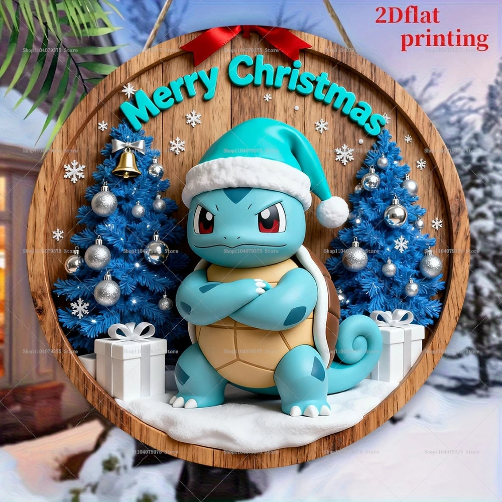 Christmas Pokémon Wooden Hanging Plaque – 20cm Festive Wall Decor