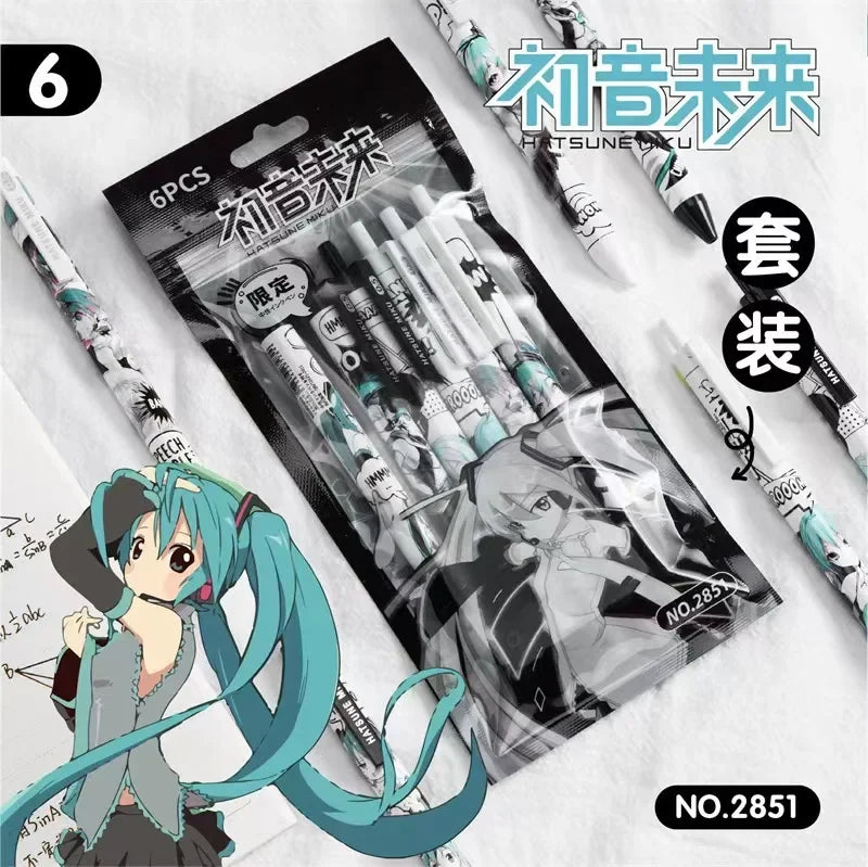 Hatsune Miku 6-Piece Black Gel Pen Set