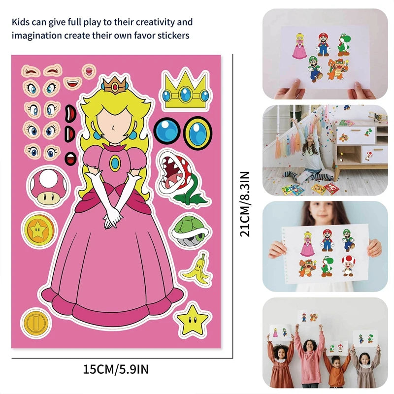 Super Mario Create-A-Sticker Set – 8 Sheets DIY Art & Craft Kit (30x35cm)