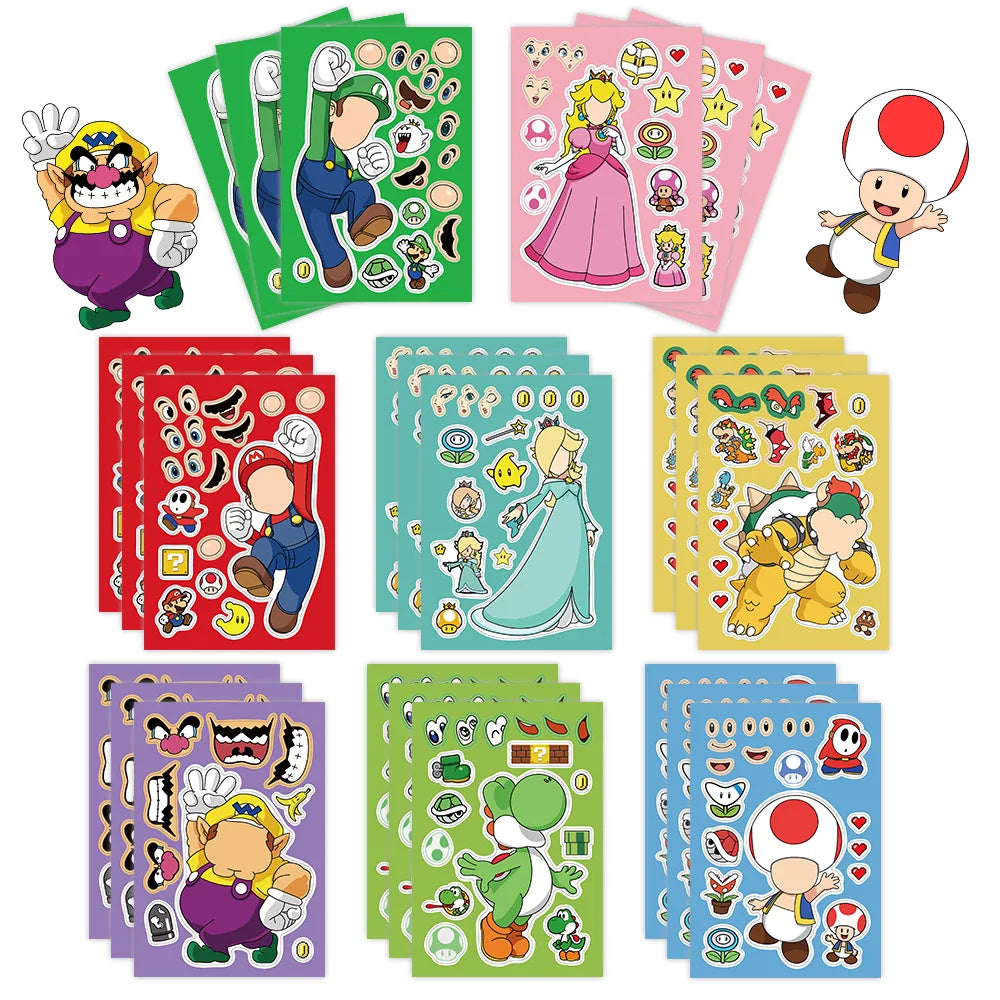 Super Mario Create-A-Sticker Set – 8 Sheets DIY Art & Craft Kit (30x35cm)