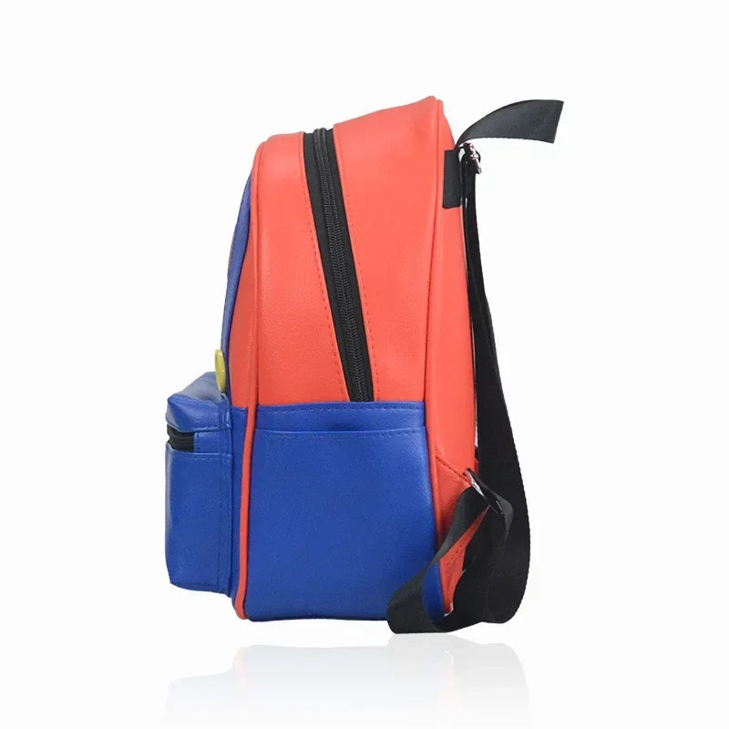 Super Mario Kids Backpack – Red and Blue PU Leather School Bag (28cm)