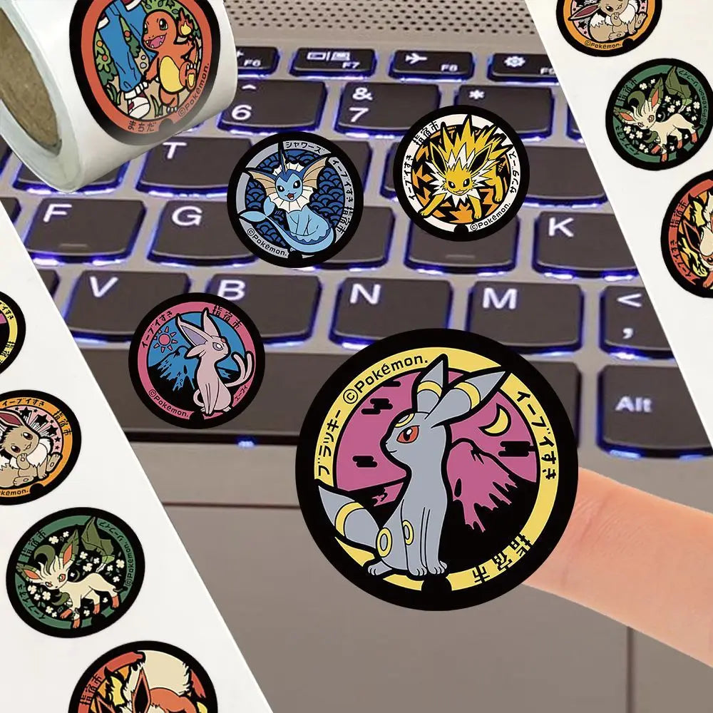 Pokémon Round Sticker Roll – 500pcs Waterproof PVC Stickers