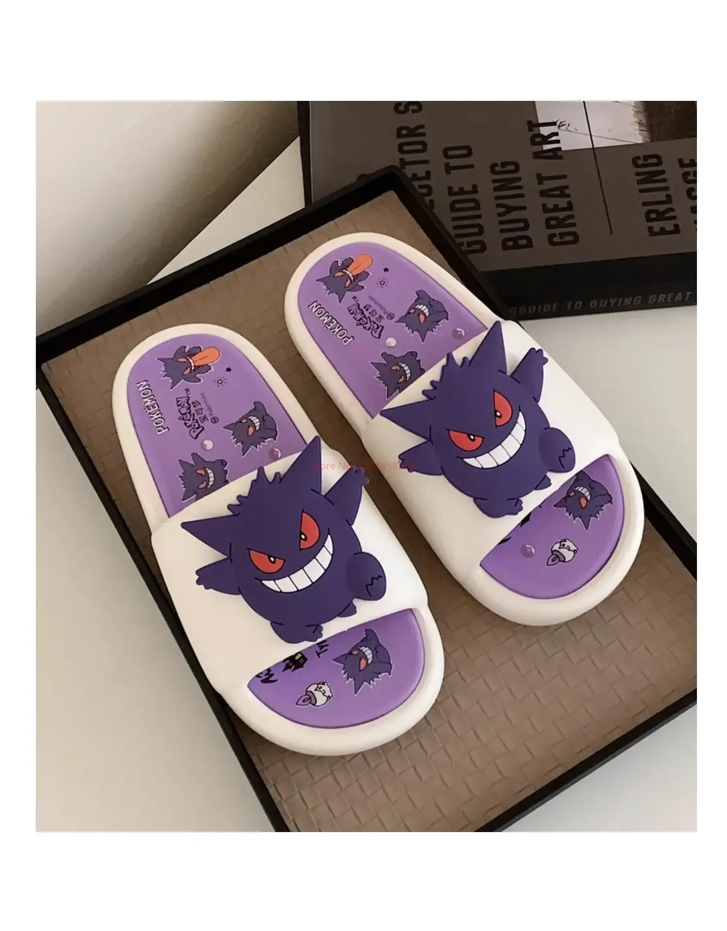 Gengar Pokémon Slides – Ghost-Type Comfort (Black & White)