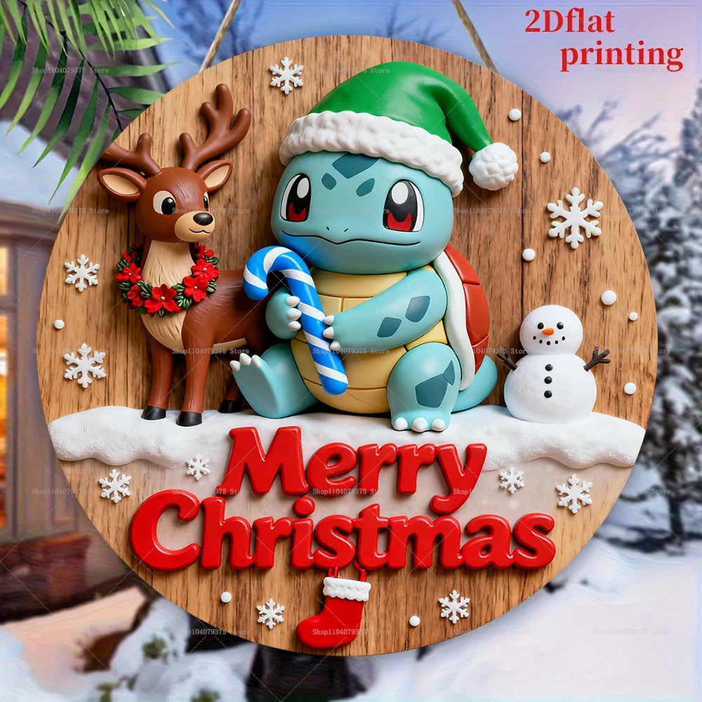Christmas Pokémon Wooden Hanging Plaque – 20cm Festive Wall Decor