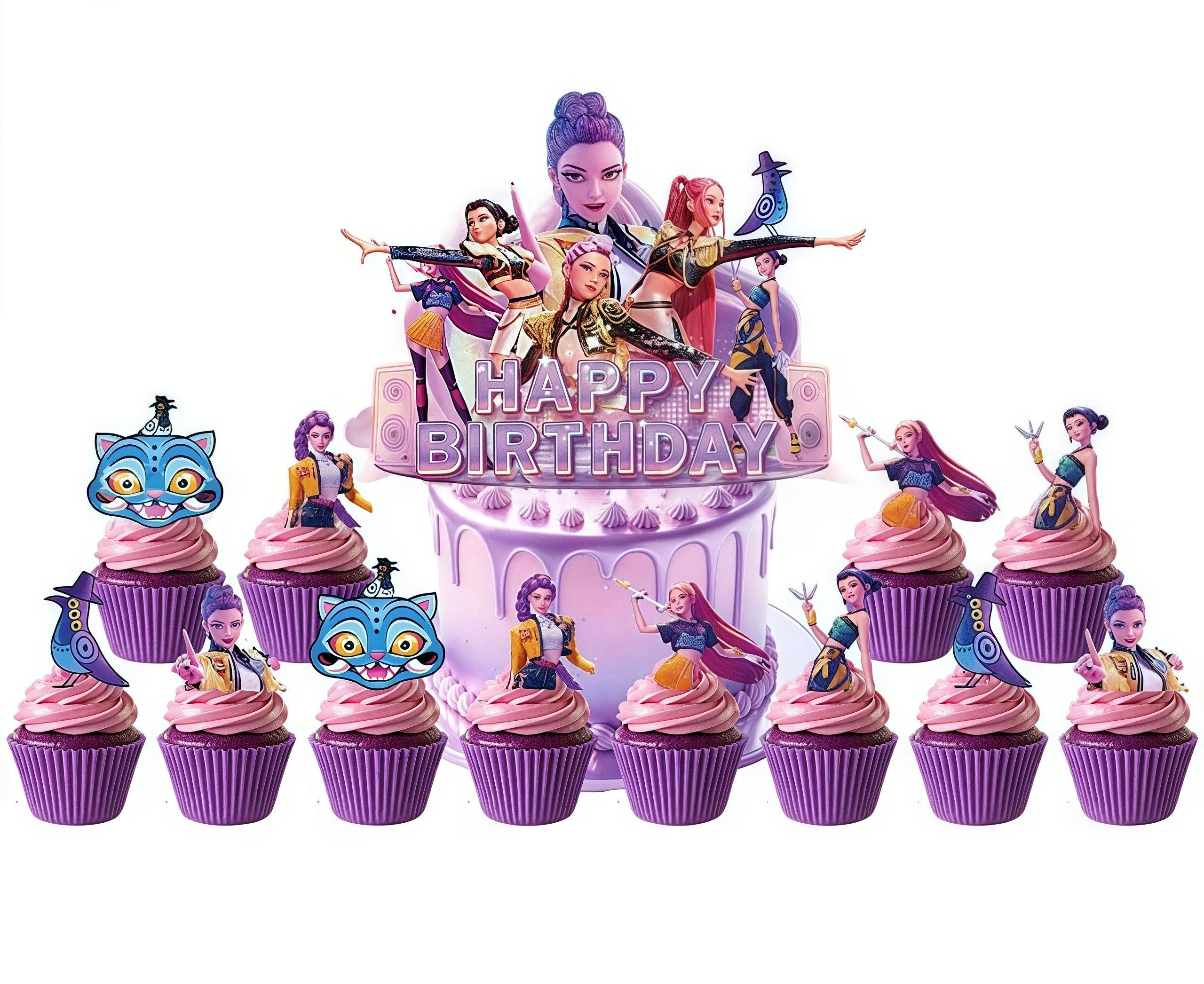 K-Pop Demon Hunters - Birthday Cake  & Cupcake Topper (Multiple Designs)