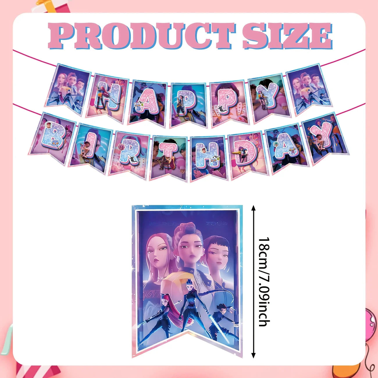 K-Pop Demon Hunters Happy Birthday Banner – Party Decoration Set