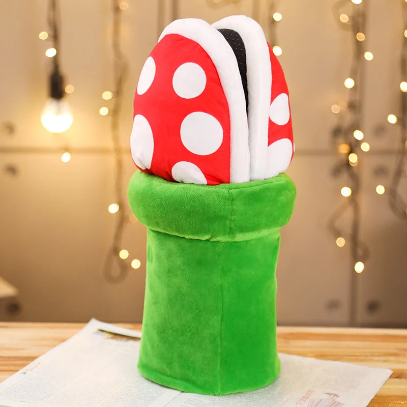 Piranha Plant Plush Slippers in Pipe Holder