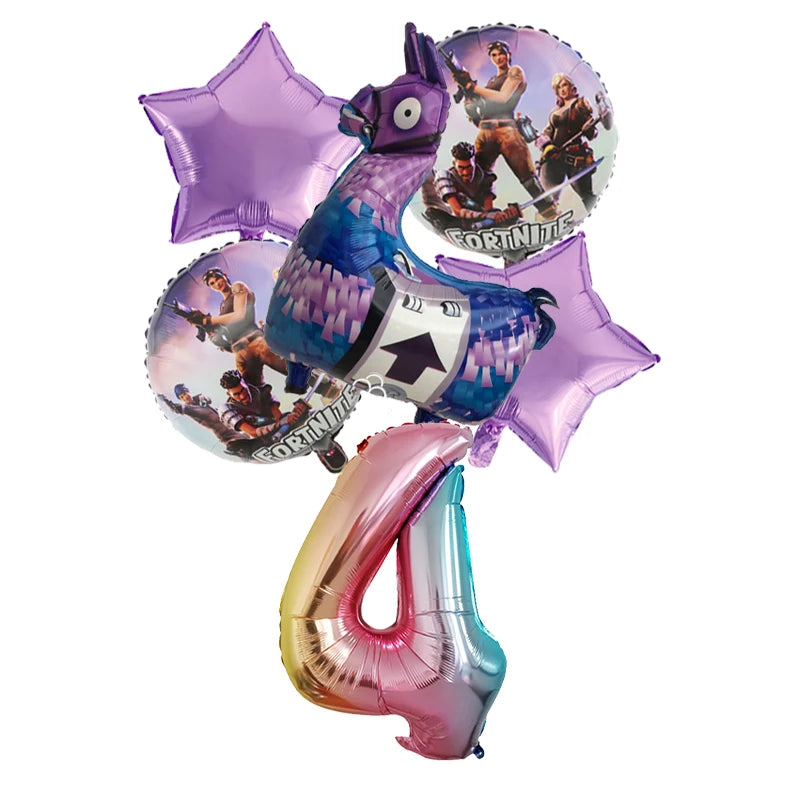 6PCS Fortnite Birthday Balloon Set – Numbers 1–9 | Party Decoration Kit