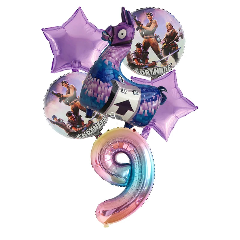 6PCS Fortnite Birthday Balloon Set – Numbers 1–9 | Party Decoration Kit