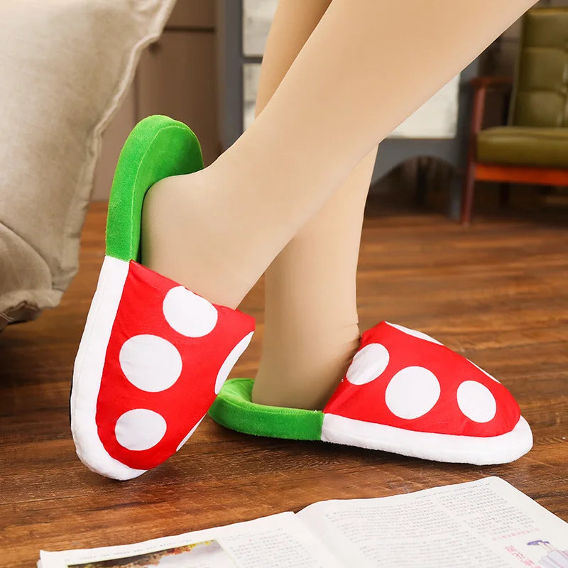Piranha Plant Plush Slippers in Pipe Holder